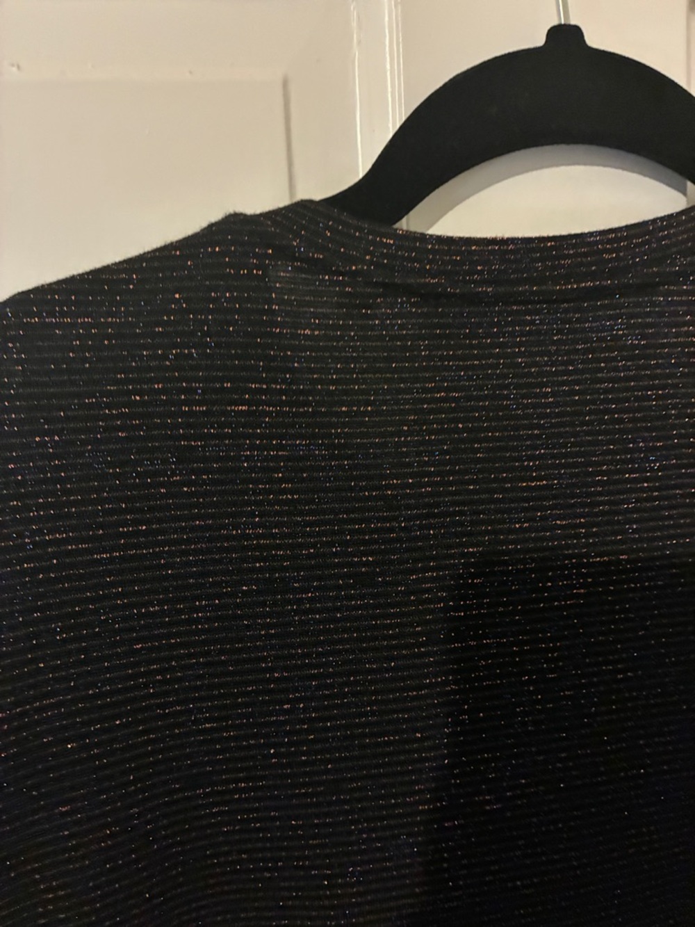 NWOT OPENING CEREMONY Women’s Black Sparkle Short Sleeve Beaded Fringe Hem Top - Picture 5 of 7